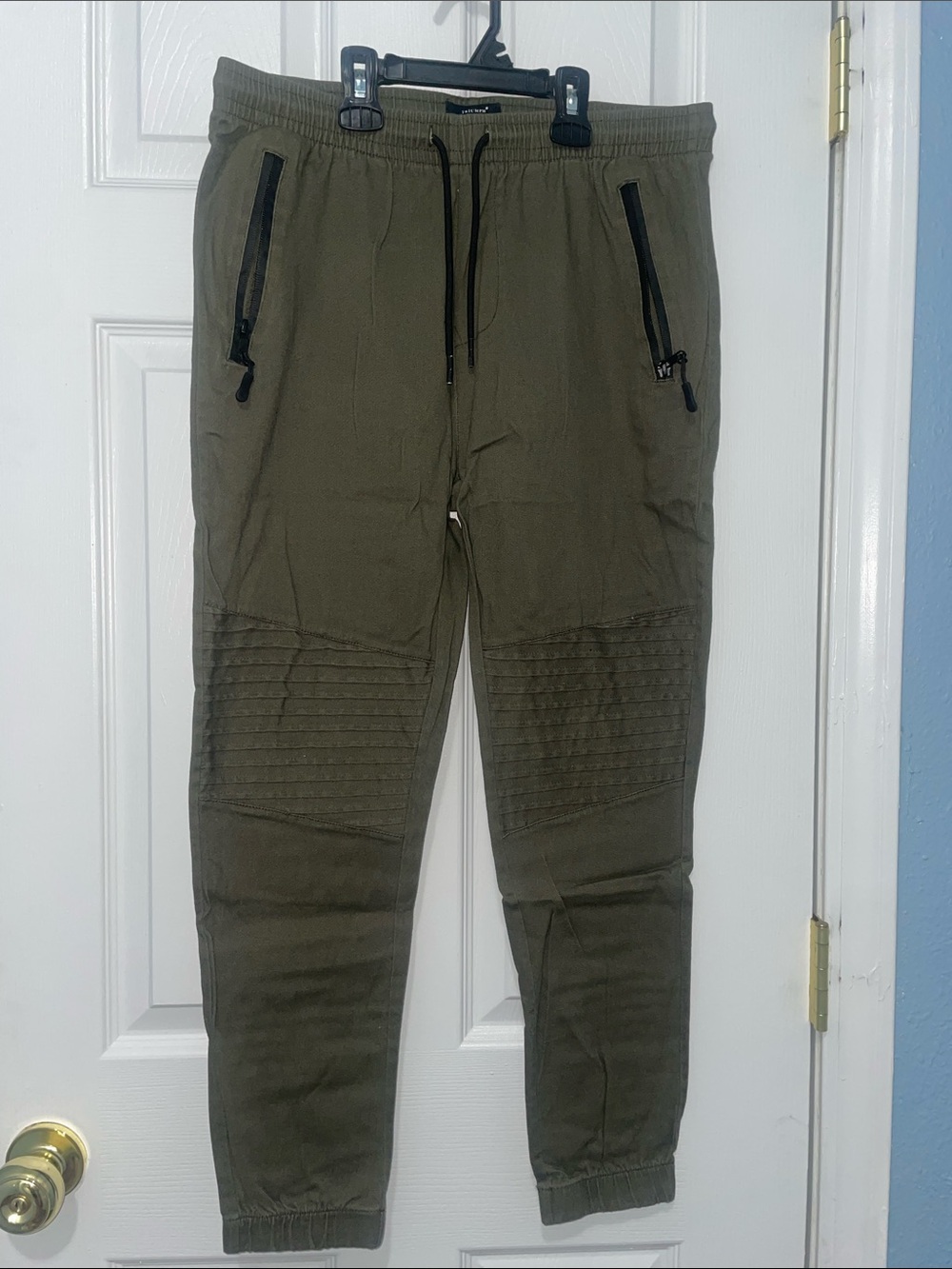 Men's Olive Green Jogger Pants with Ribbed Knee Panels